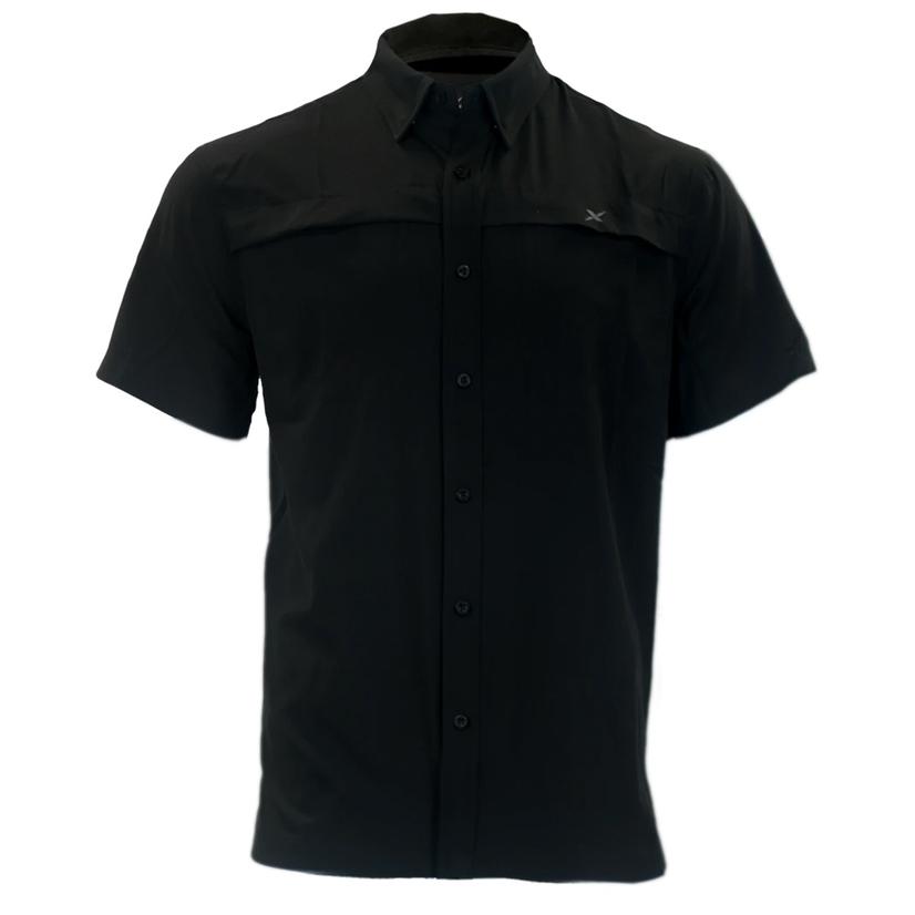  Xotic Black Hybrid Short Sleeve Button Down Men's Fishing Shirt