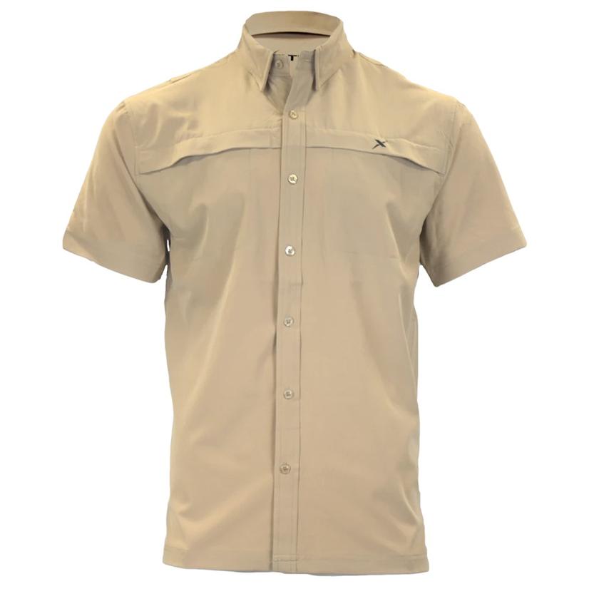 Xotic Khaki Hybrid Short Sleeve Button- Down Men's Fishing Shirt