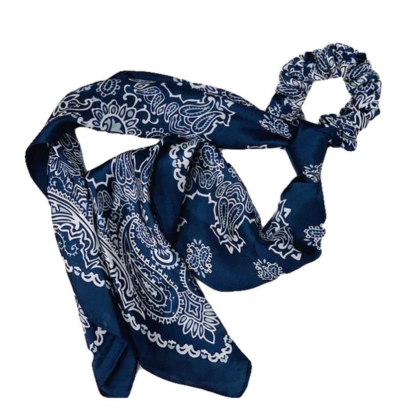  Hot Line Hair Ties Navy Paisiely Scarf Scrunchie