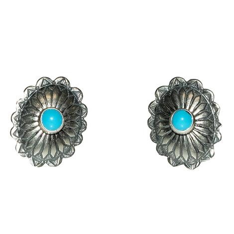 Small Turquoise and Silver Concho Stud Earrings