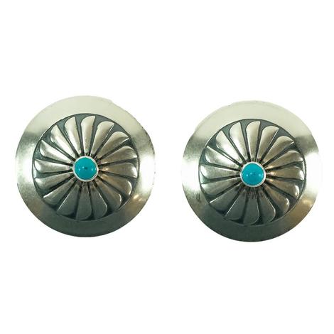 STT Medium Turquoise and Silver Concho Earrings