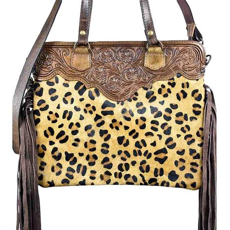 American Darling Bags Cheetah Print and Brown Leather Tool Handbag