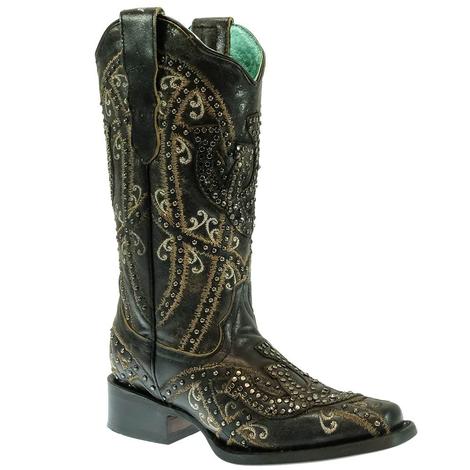 Corral Black Horseshoe Overlay with Studs Women's Boots