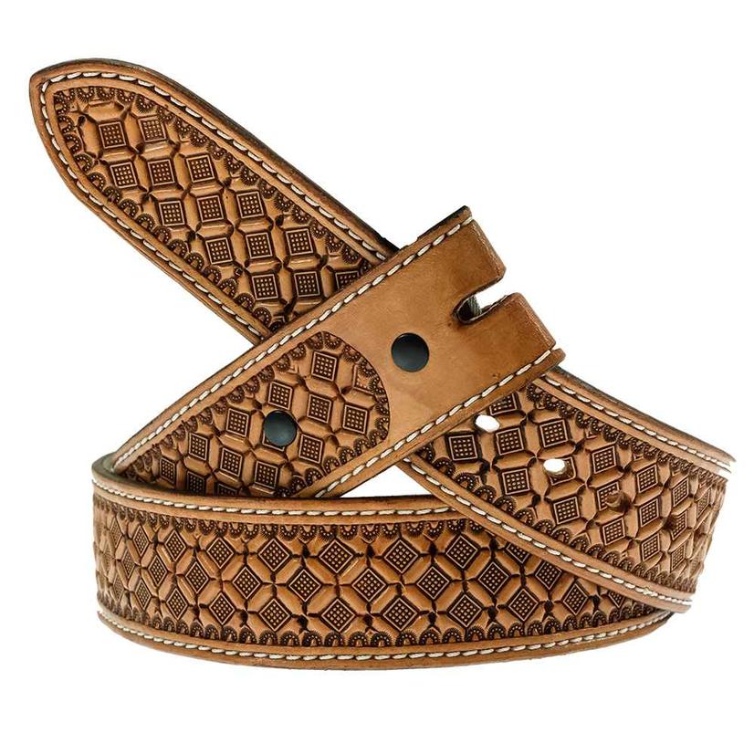  Antiqued Leather Belt With Waffle Stamp