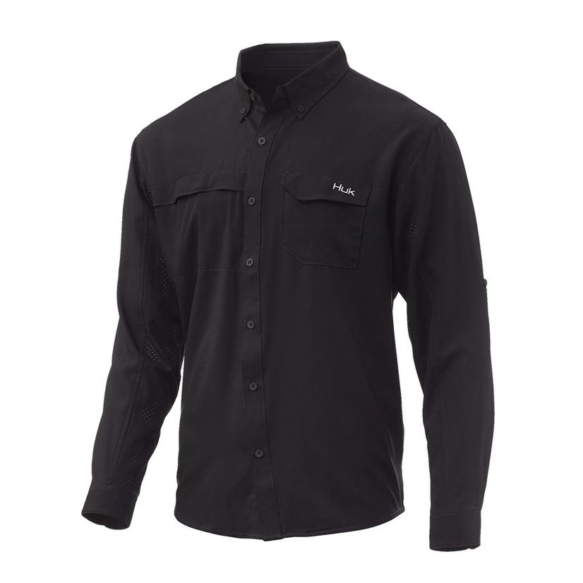 Tide Point Black Solid Long Sleeve Men's Buttondown Shirt by Huk