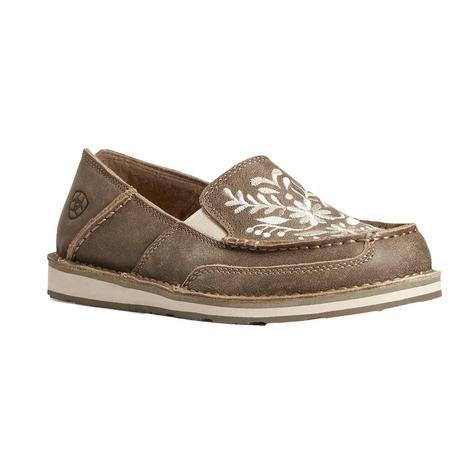 Ariat Brown Bomber and White Embroidered Women's Cruiser Shoes