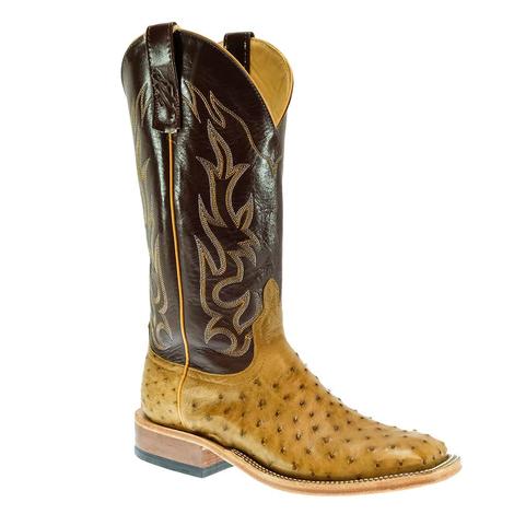 Men's Anderson Bean Antique Saddle Full Quill Ostrich Mahogany Kidskin Boots