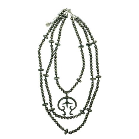 West & Company 3 Strand Faux Navajo Pearl Necklace Set with Burnished Silver Naja Pendant