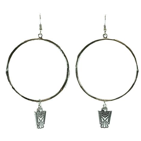 West & Company Silver Hammered Hoop Earrings with Thunderbird