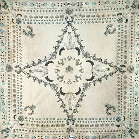 Antiqued Bone and Turquoise Squash Blossomed Wild Rag 35x35