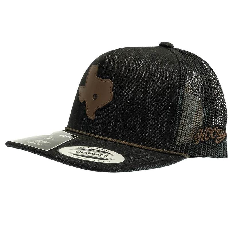  Hooey Tejas Black 5 Panel Trucker With Leather Texas Patch Meshback Cap