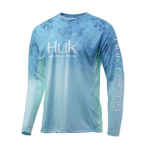 HUK Icon X Camo Boca Grande Blue Green Long Sleeve Men's Shirt