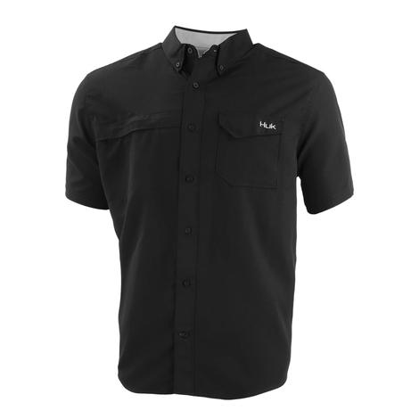 Huk Tide Point Black Solid Short Sleeve Men's Shirt