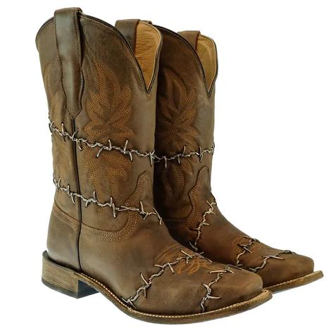 Corral Barbed Wire Brown Woven Square Toe Men's Boots