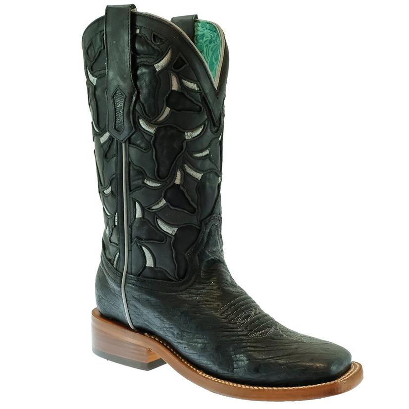  Corral Black Laser Cut Ostrich Embroidered Women's Boots