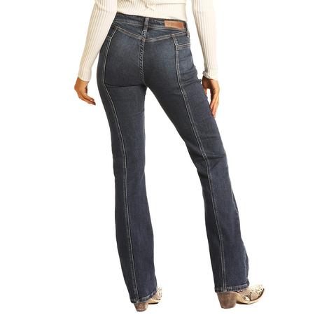 Rock and Roll Cowgirl Dark Wash with Rear Seam Riding Jeans