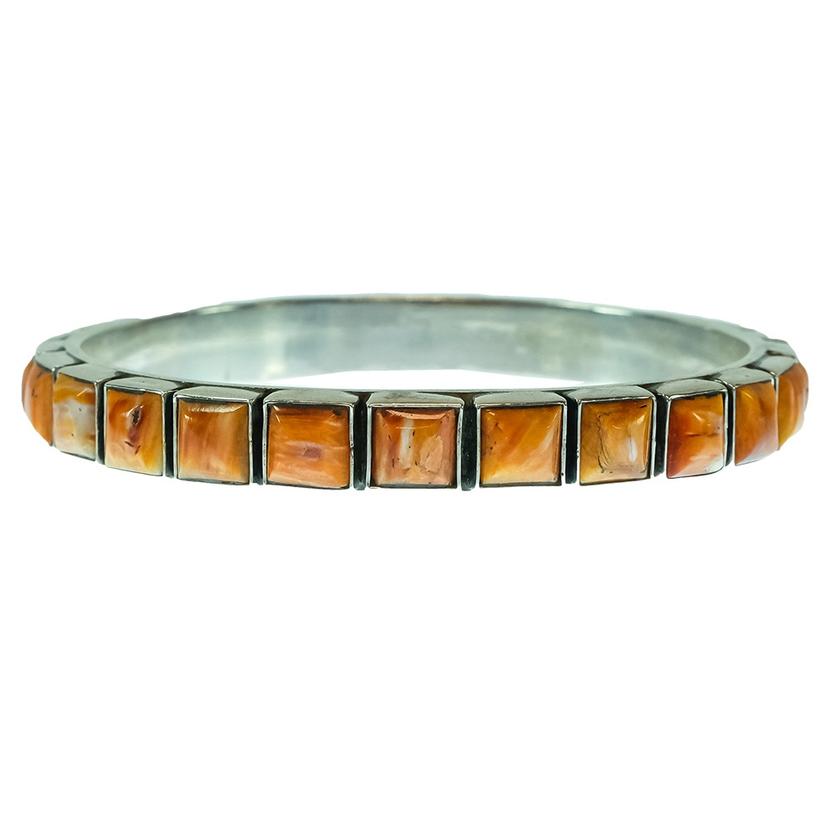  Spiny Oyster Bangle With Square Stones