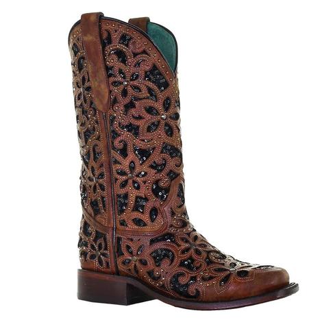 Corral Boot Women's Black Inlay Embroidered Stud Boot