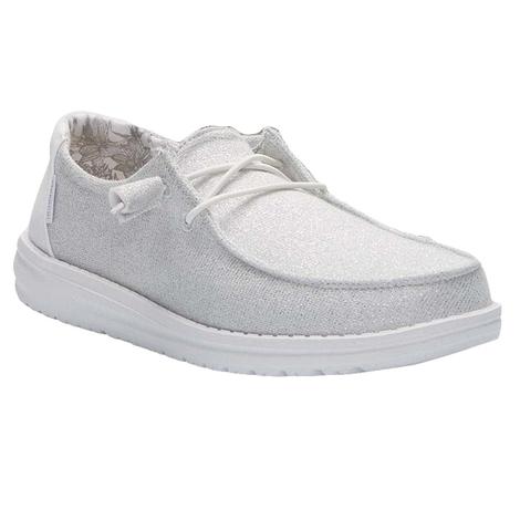 Hey Dude Wendy Stretch Sparkling White Slip On Women's Shoes