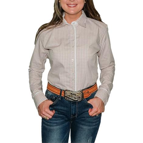 South Texas Tack Ladies Long Sleeve Pima Cotton Shirts - Classic Pastel Peach and White Checks
