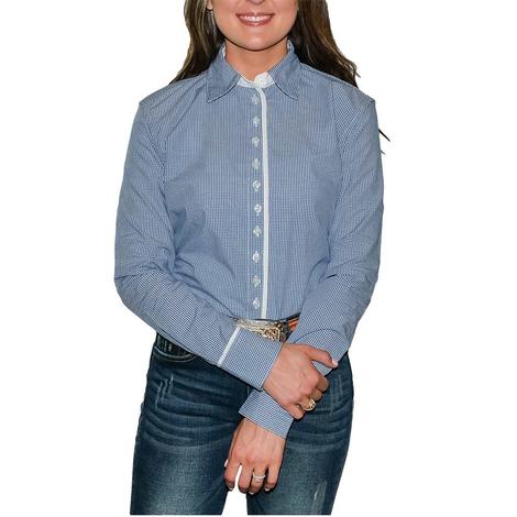 South Texas Tack Ladies Long Sleeve Pima Cotton Shirts - Classic Blue and White Check