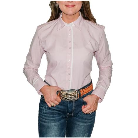 South Texas Tack Ladies Long Sleeve Pima Cotton Shirts - Classic Pink and White Small Checks