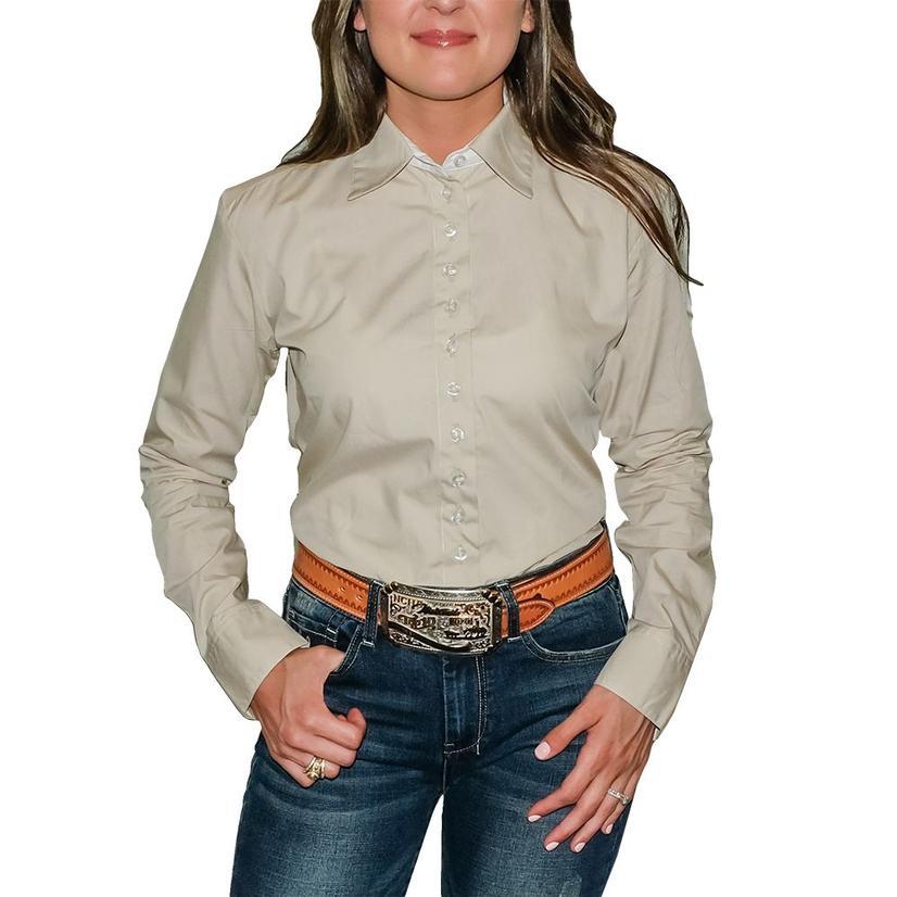  South Texas Tack Ladies Long Sleeve Pima Cotton Shirts - Beige Broadcloth