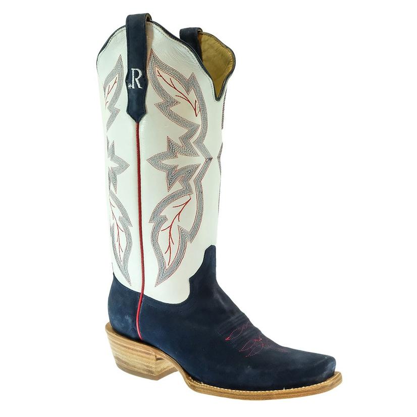  R.Watson Navy And White Roughout Cutter Toe Women's Boots