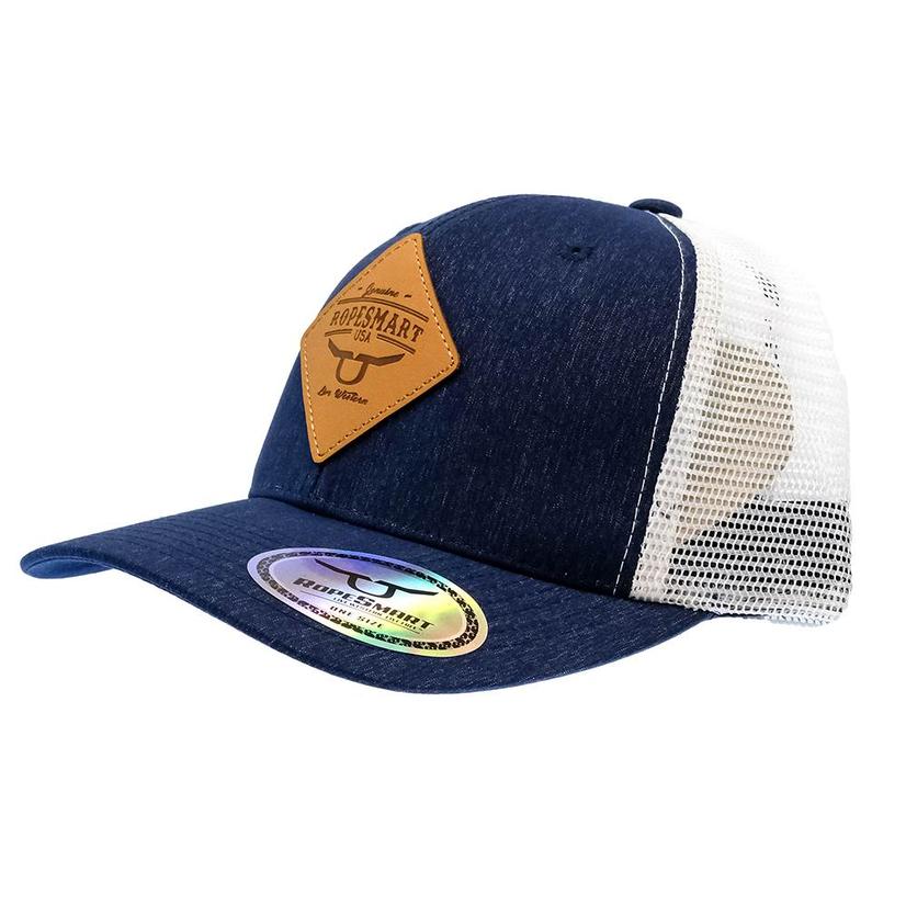  Ropesmart Navy Blue And White With Diamond Leather Patch Cap
