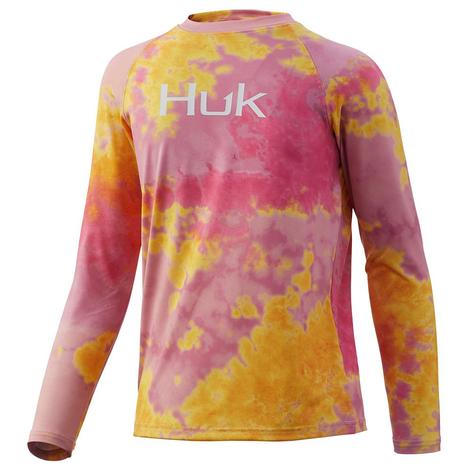 HUK Pursuit Tie Dye Pink Lady Youth Fishing Shirt