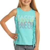 Rock and Roll Cowgirl Turquoise Tacos Fringe Girl's Tank