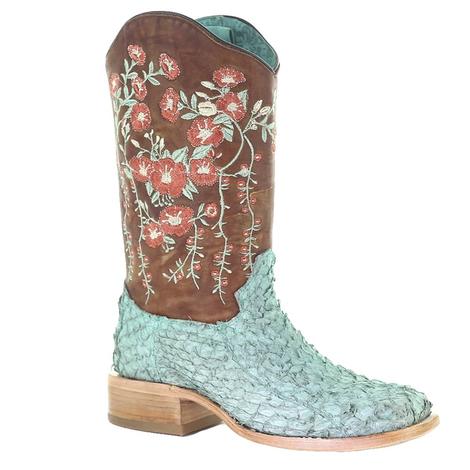 Corral Turquoise Tan Fish Floral Embroidered Women's Boots