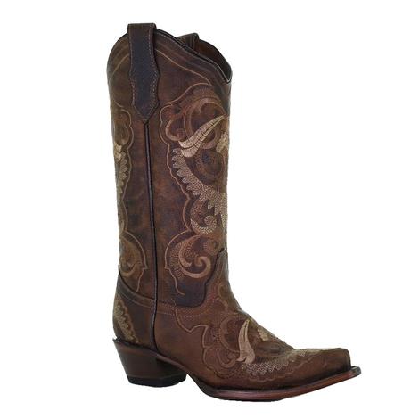 Corral Nut Embroidered Snip Toe Women's Boots