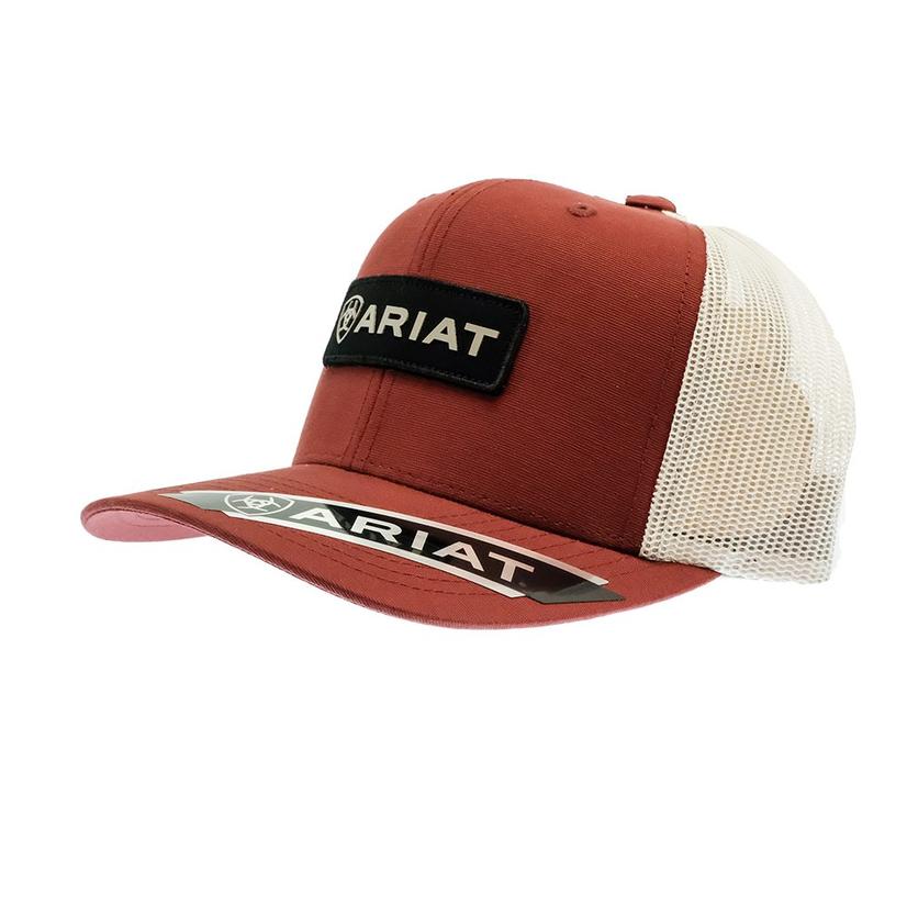 Ariat Rust Red Black Patch White Meshback Cap