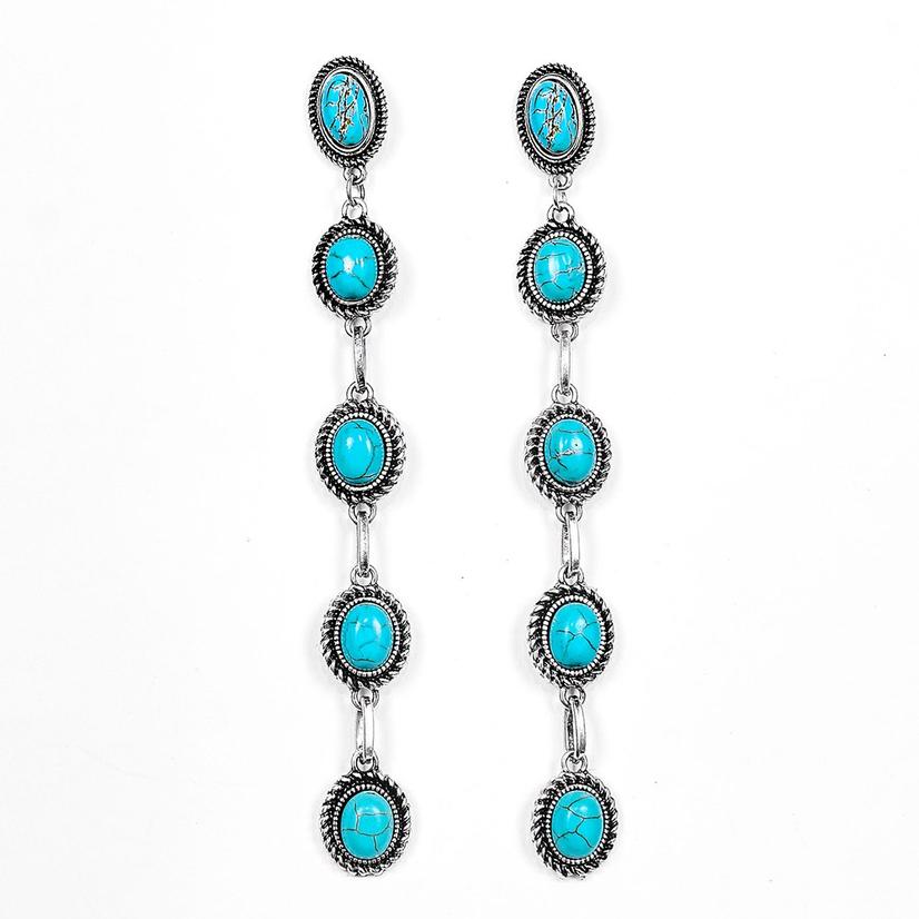  Turquoise 5 Stone Dangle Earrings
