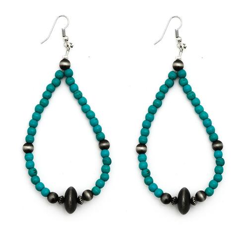 Turquoise and Faux Navajo Pearl Teardrop Loop Earrings