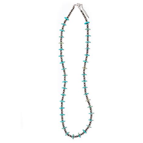 Flat Turquoise and Faux Navajo Pearl Necklace