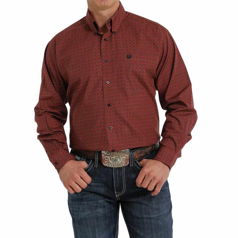  Cinch Red Printed Long Sleeve Buttondown Men's Shirt
