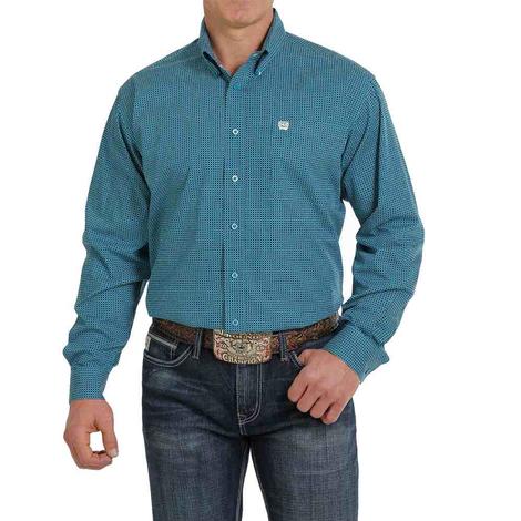 Cinch Teal Printed Long Sleeve Buttondown Men's Shirt