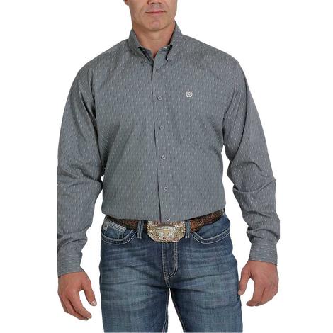 Cinch Grey Print Long Sleeve Buttondown Men's Shirt