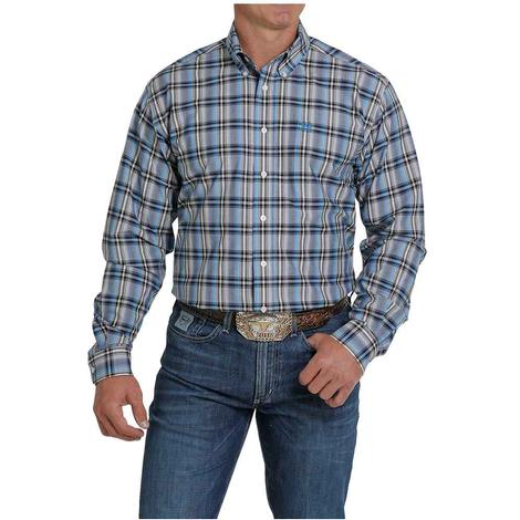 Cinch Blue Plaid Long Sleeve Buttondown Men's Shirt