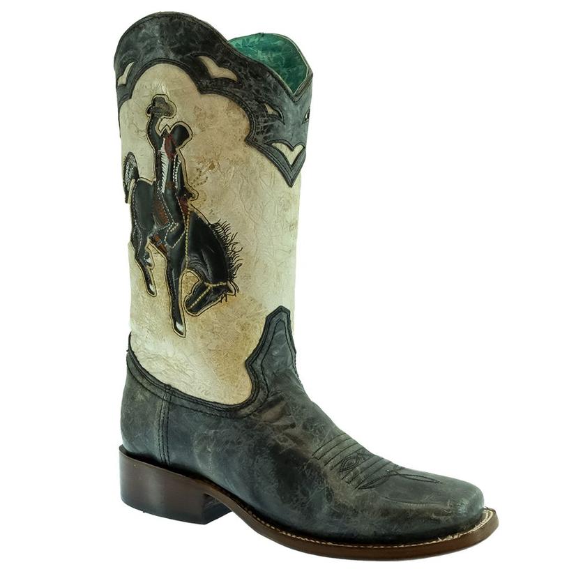  Corral Distressed Black And White Embroidered Bronc Rider Women's Boots