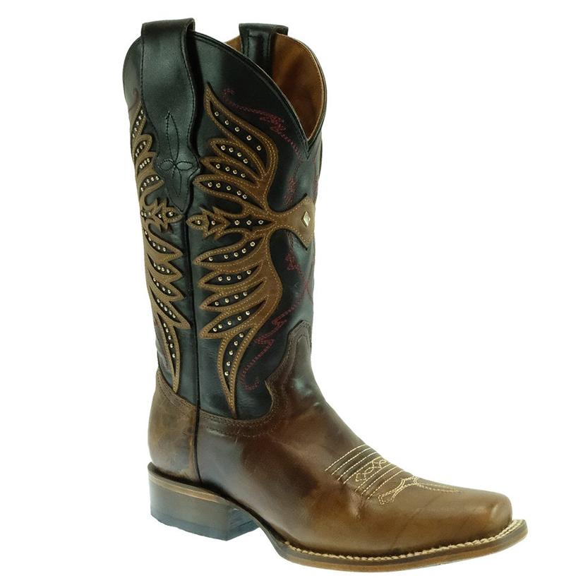  Circle G Black And Brown Embroidered Studded Women's Boots