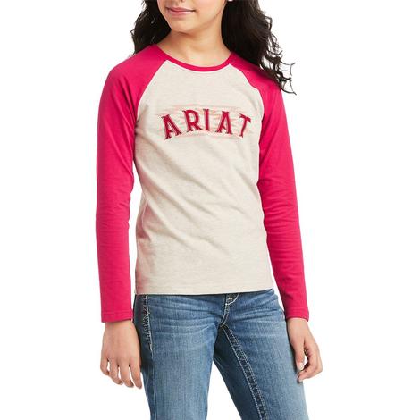 Ariat REAL Aztec Pink White Logo Girl's Longsleeve Tee