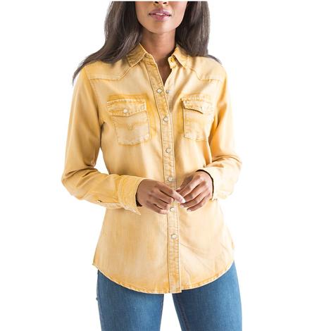 Kimes Ranch Camel Gold Long Sleeve Buttondown Women's Denim Shirt