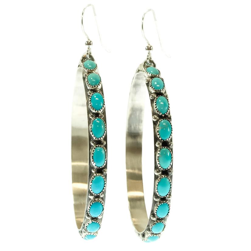 Silver And Turquoise Hoop Earrings