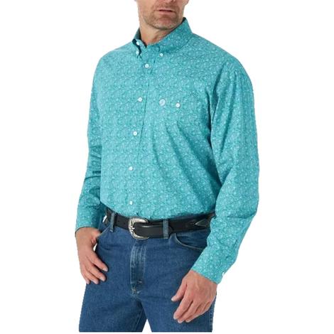 Wrangler Emerald Print Long Sleeve Buttondown Men's Shirt