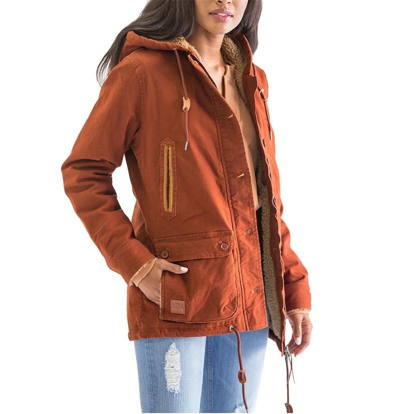 Kimes Ranch Sherpa Lined Canvas Woman's Anorak in Rust and Black RUST