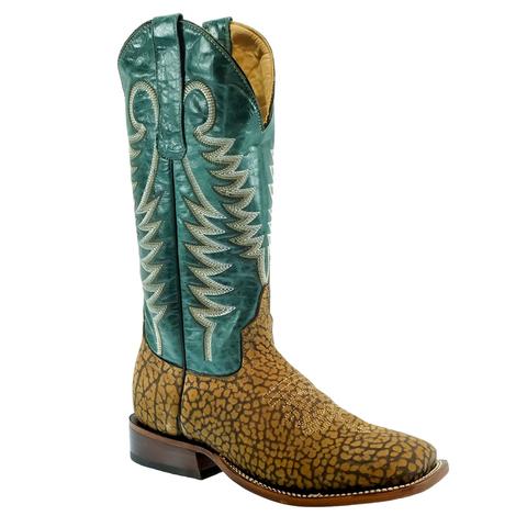 South Texas Tack Brown Bullhide with Turquoise Green Top Men's Boots
