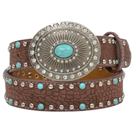 Angel Ranch Gator Print Studded Kid Belt with Turquoise and Silver Buckle